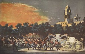 Het leven van een brandweerman - De race, uitgegeven 1854, Currier & Ives door American School